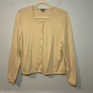 J. Jill Tan Cotton Blend Button-Up Long Sleeve Cardigan Size Large